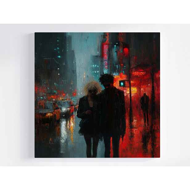 Obraz Na Plátně Canvas Město Ulice Déšť Pár Noc Punk Neon Noir 50x50