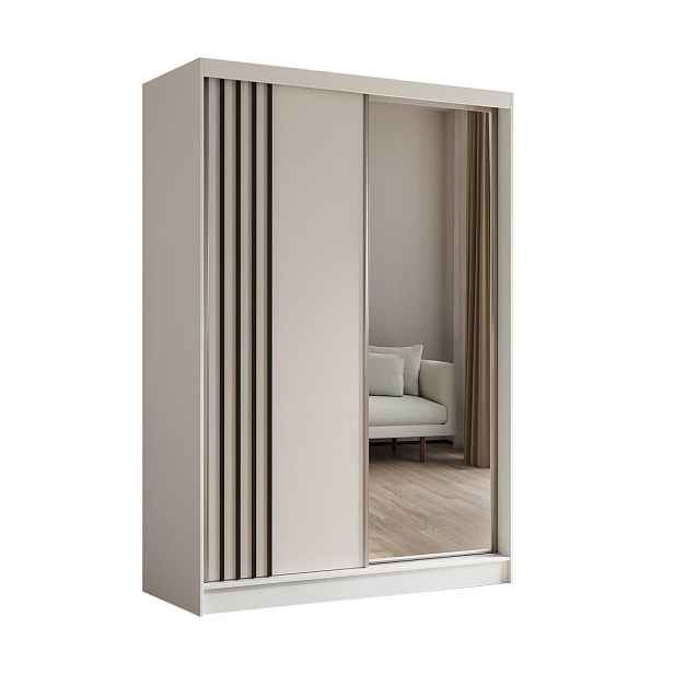MASSENO ŠATNÍ SKŘÍŇ S POSUVNÝMI DVEŘMI NELVIA, 150/216/61 cm 2dveřová se zrcadlem, bílá