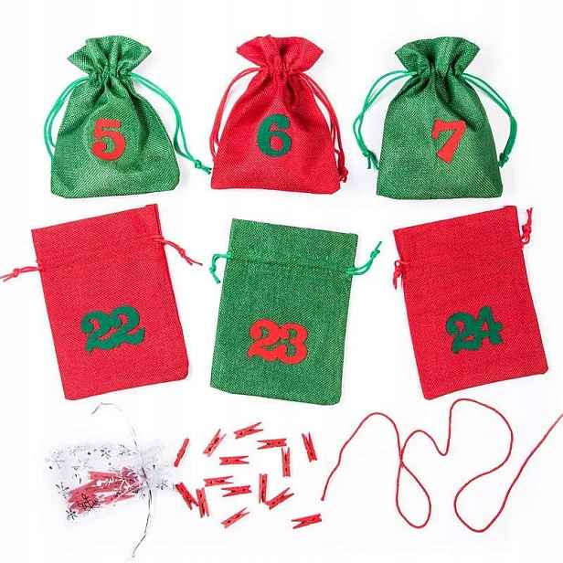 Adventní kalendář sada 24 prázdných sáčků s čísly, girlanda, dekorace
