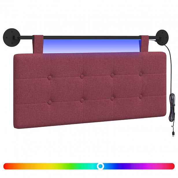 vidaXL Závěsné čelo postele S LED osvětlením Víno Červené Textil
