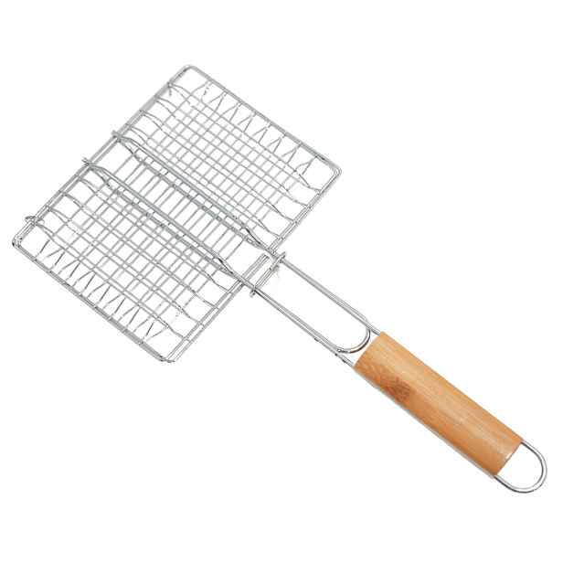 Nerezová grilovací mřížka s dřevěnou rukojetí BestBerg BBBQ-1NT / 40 x 20 cm