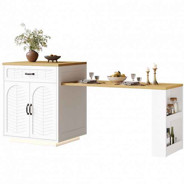 OKWISH KUCHYŇSKÝ ostrůvek 80/70/95,5 cm bílý z MDF a kovu s výsuvným stolem