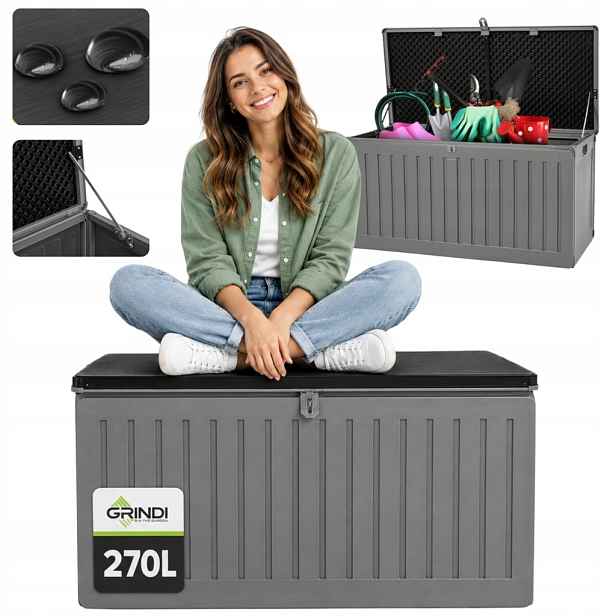 Zahradní Box S Sedákem Cygnus 270 L Šedý, Voděodolný Na Balkon
