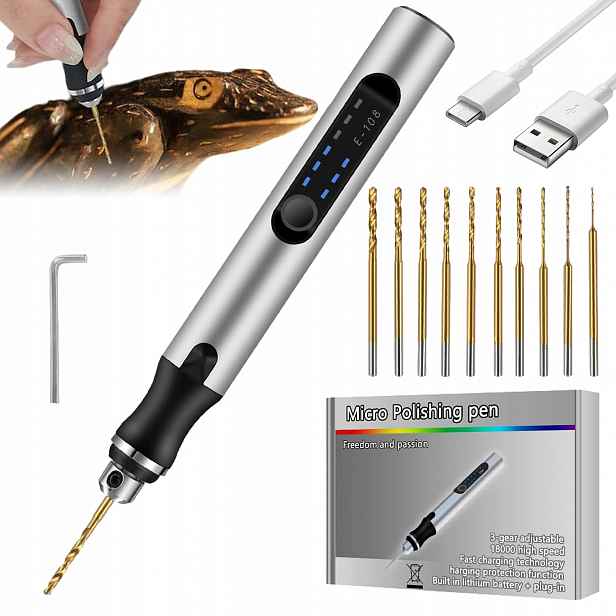 Elektrická Mini Péřová Vrtačka 3 Stupně, Ruční Vrtačka S 10 Vrtáky
