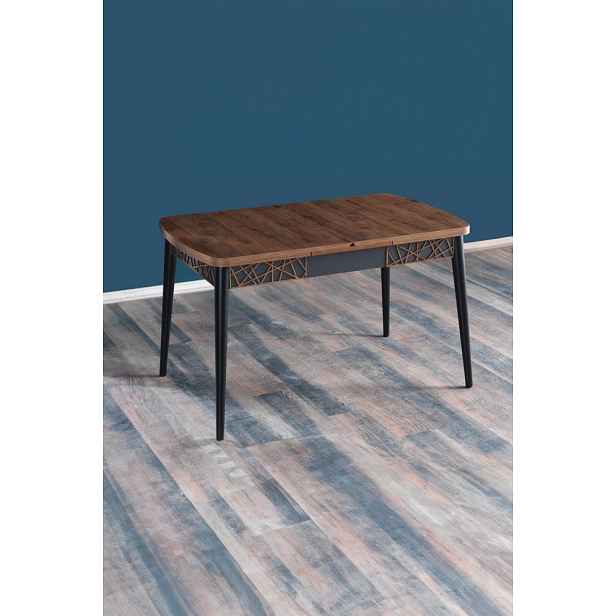 Extendable Dining Table Amalfi Motif - Walnut, Black