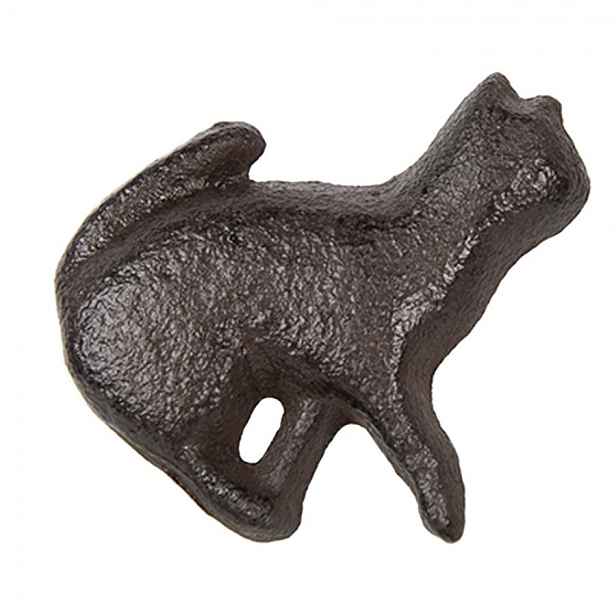 Hnědá litinová úchytka ve tvaru kočky - 5*3*5 cm Clayre & Eef