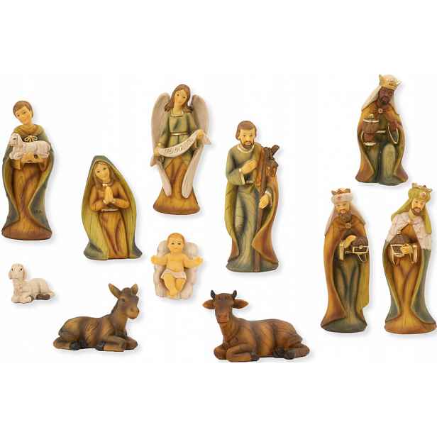 Nádherné Figurky do betlému Dřevěný Vzhled 11 dílků, max. 9 Cm vysoké