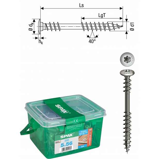 Univerzální vruty pro terasy, ocel HKB/Spax 5 x 56 A2 200 ks