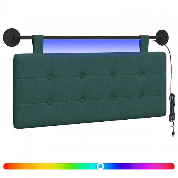 vidaXL Závěsné čelo postele S LED osvětlením Tmavě zelená Textil