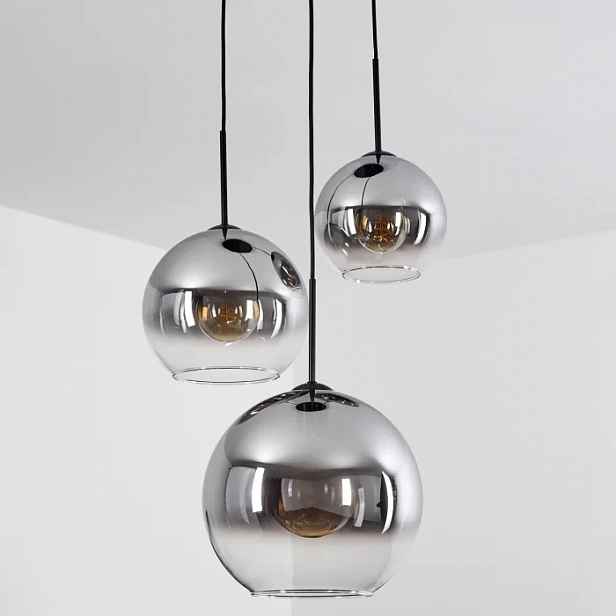 Koyoto Závěsná lampa Sklo Kule 20 cm, 25 cm, 30 cm, kouřová, 3-bodová