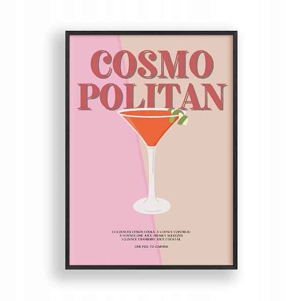 Obraz Cosmopolitan Drink Plakát Rámeček Dřevěný Černý 30x42 cm