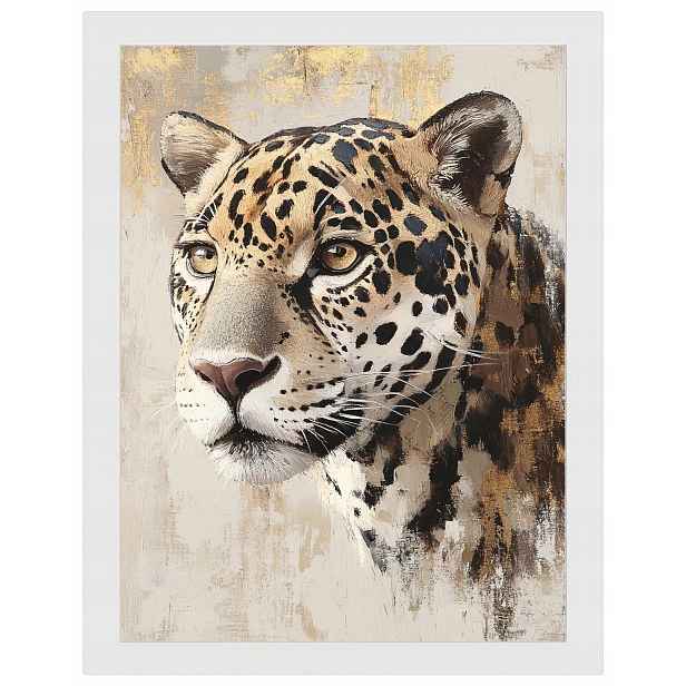 Plakát Rámeček Dřevo Portrét Příroda Zvíře Kočka Jaguar Béžová Hnědá 60x80