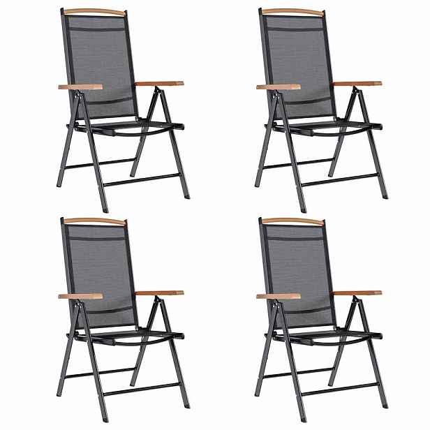 vidaXL Skládací židle 4 ks, hliník a textil, černé
