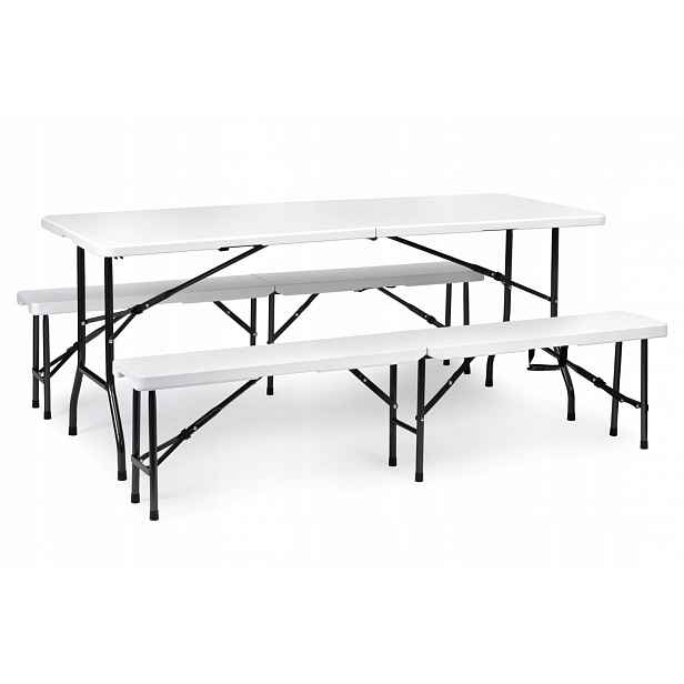 Cateringový set banketový stůl 180 cm 2 lavice bílý ModernHome