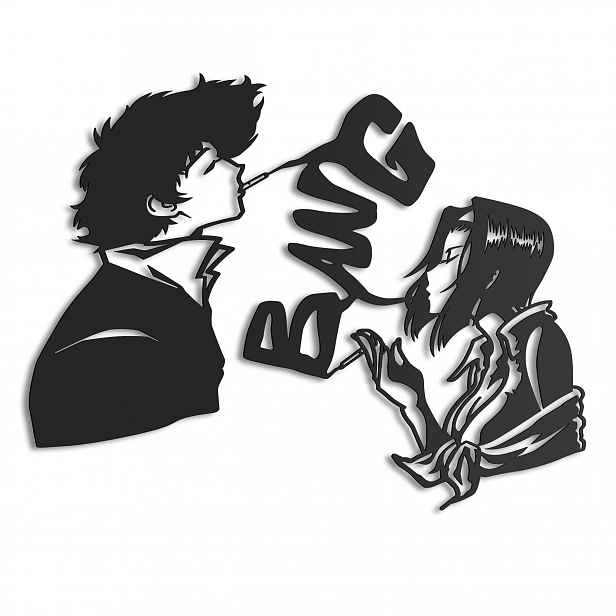 Dřevěný obraz Anime Cowboy Bebop Spike Faye Nástěnná Dekorace Dárek XL
