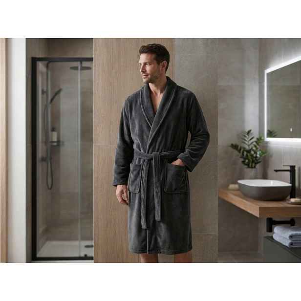 Pánský mikroplyšový župan VELVET TOUCH, černý