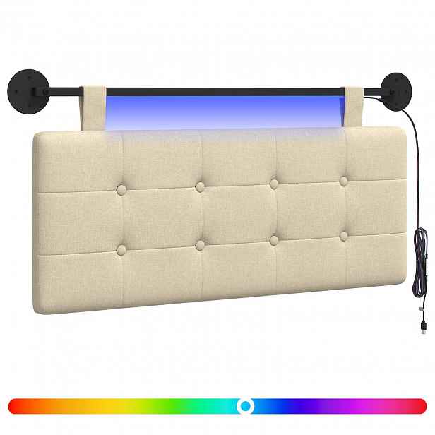 vidaXL Závěsné čelo postele S LED osvětlením Krémová Textil