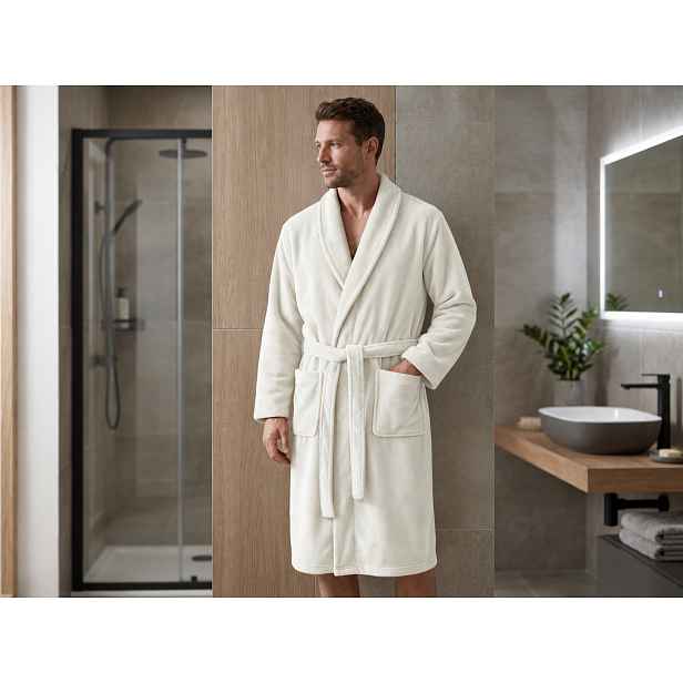 Pánský mikroplyšový župan VELVET TOUCH, krémový