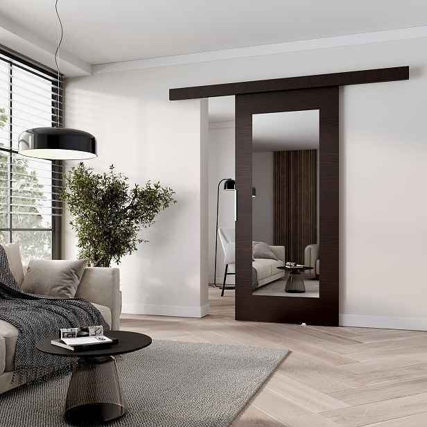 Posuvné dveře se zrcadlem BARRET 9 - 76 cm, wenge