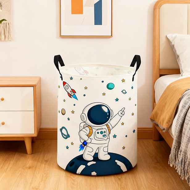 TEMU Skládací koš na prádlo s vesmírným a astronautem - skládací úložný koš vhodný do pokoje, koleje, úspora místa, koš na oblečení, dárkový koš a