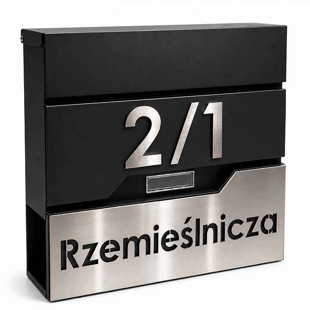 Velká Poštovní Schránka S Adresou (tabl nerezová ocel), Černá s okénkem