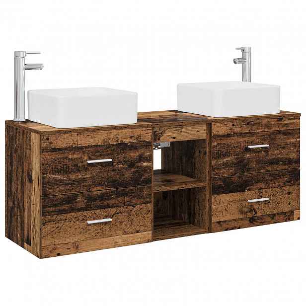 vidaXL Sada koupelnových skříněk 3 ks Staré dřevo 129 x 41 x 80 cm