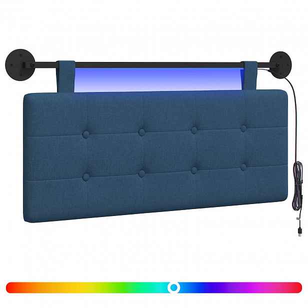 vidaXL Závěsné čelo postele S LED osvětlením Modrá Textil