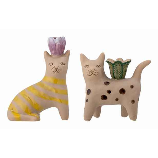 Bloomingville Mamince svícny pro kočky 2ks kamenina hnědá L12xH16cm