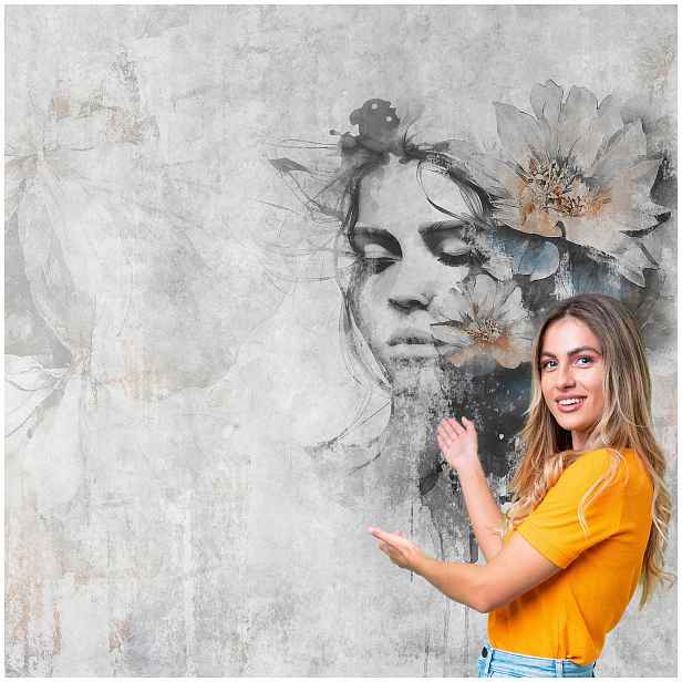 Fototapeta Salon Žena Tvář Beauty Glamour Květiny Beton 392x280 KTBB03F