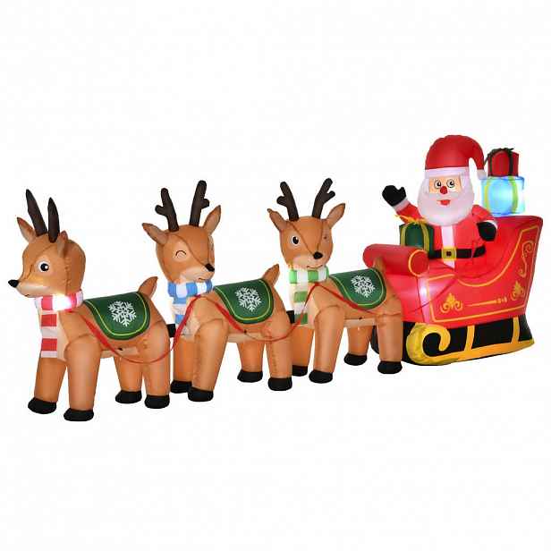 HOMCOM NAFUKOVACÍ vánoční dekorace Santa Claus na saních 1,3 m s osvětlením