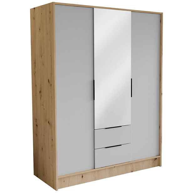 MASSENO ŠATNÍ SKŘÍŇ S OTOČNÝMI DVEŘMI CAVA, 150,5/200/51 cm moderní 3dveřová se zrcadlem, dub Artisan