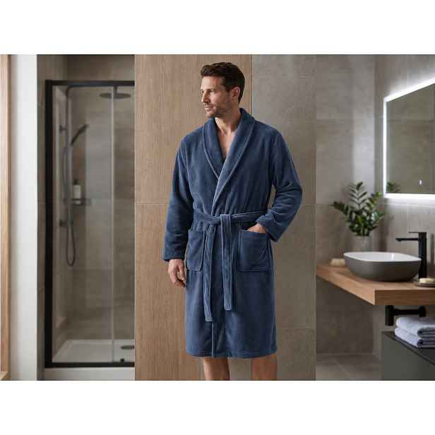 Pánský mikroplyšový župan VELVET TOUCH, modrý