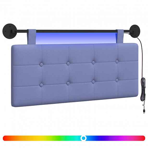 vidaXL Závěsné čelo postele S LED osvětlením Modrá džínovina Textil