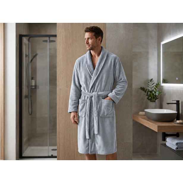 Pánský mikroplyšový župan VELVET TOUCH, světle šedý