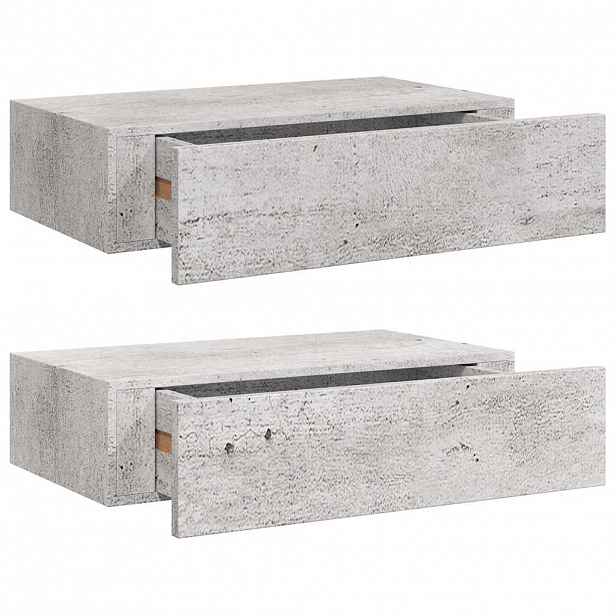 vidaXL Nástěnné police se zásuvkou 2 ks betonově šedé 40x23,5x10cm MDF