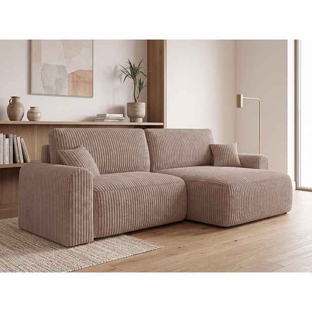 Rozkládací oboustranná sedací souprava do L NORDEN TILIA 250x140 cm, světle hnědá