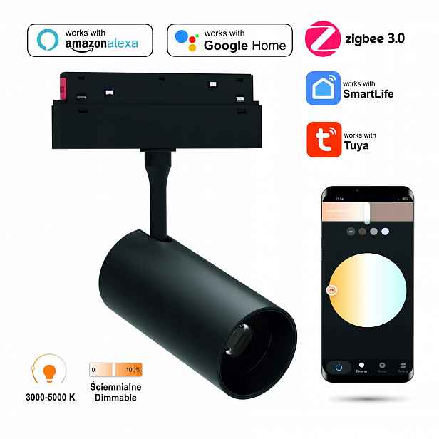 Led reflektor Zigbee Track 20W Smart Track 48VDC 3000-5000K Stmívatelný