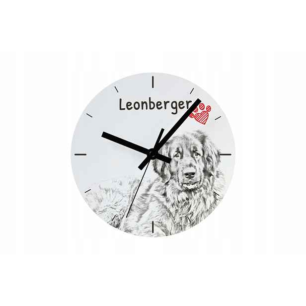 Leonberger hodiny se psem, závěsné a stojící, personalizace fotografií, 20 cm