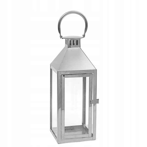 Stříbrný Kovový Lampion Leštěný 47cm Moderní Lucerna 45 50