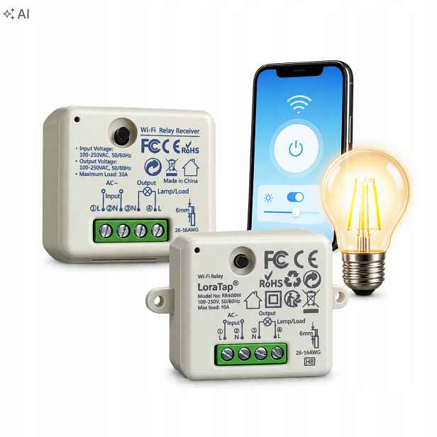 Wi-Fi relé LoraTap RR400W pro osvětlení 10A 250V Sada 2 ks