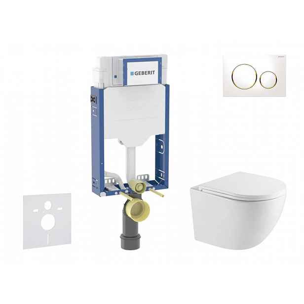 Geberit Kombifix - Set předstěnové instalace, klozetu Oudee a sedátka softclose, tlačítko Sigma20, bílá/pozlacená SANI15CA3143