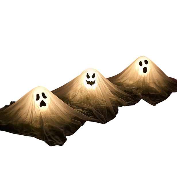 Halloween Led Duchové 3 Ks 38 CM Bílé Svítící Do Zahrady S Kůly