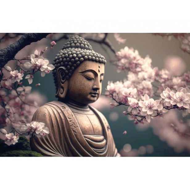 Obraz na plátně Buddha pod sakurou, 116x76 cm