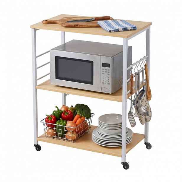 Relaxdays VOZÍK Přírodní kuchyňský 3-patra 60 cm