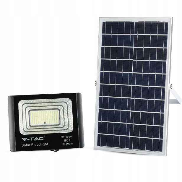 V-tac Led solární reflektor 35W černý IP65 dálkový ovladač časovač VT-100W 6000K
