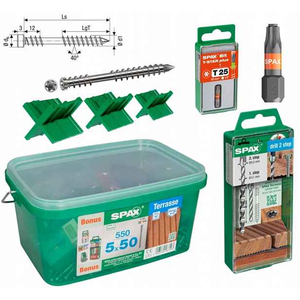 Spax vruty do terasových prken 5x50mm 550 ks Bonus