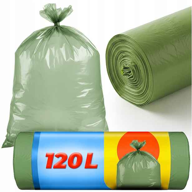 TEMU Zelené odpadkové pytle 120 litrů, sada 10 pytlů v 1 roli, klasické a odolné jednorázové pytle, vyrobené z pevné fólie, odolné proti trhání a
