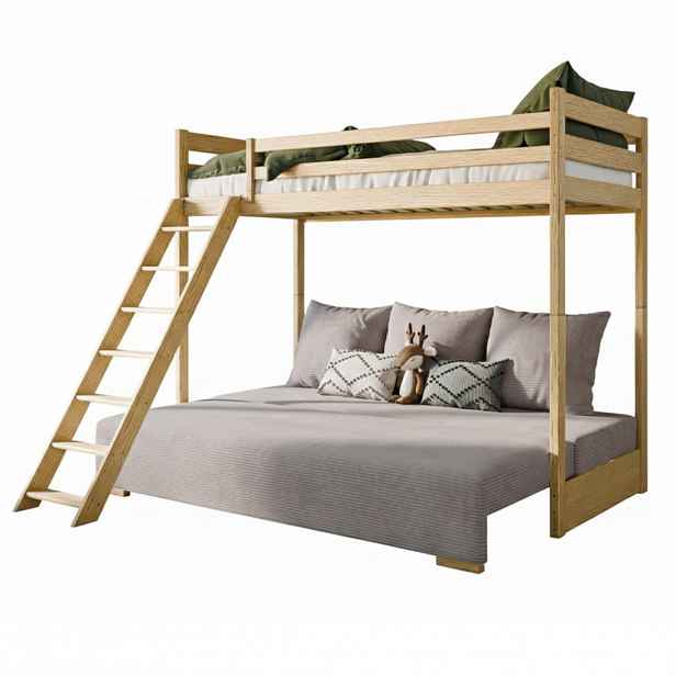 Kids Collective VYVÝŠENÁ postel se spací pohovkou 200 × 140 cm, přírodní / šedá