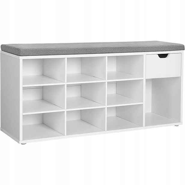 Lavička na boty Bílá 104x30x48 cm se sedákem Regál Skříňka do předsíně