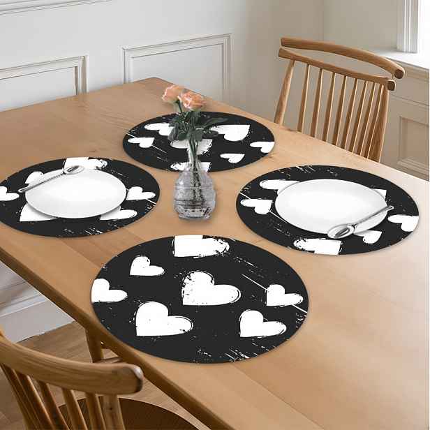 TEMU 4 ks, Módní podložky s srdce, Polyester, Protiskluzové, Žáruvzdorné, Pratelné v pračce, Vhodné do restaurace, kuchyně, hotelu, jídelny, pro